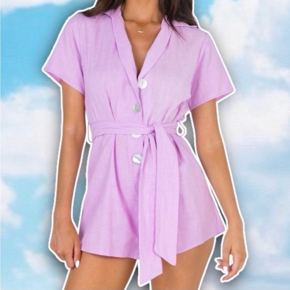 💜 PRINCESS POLLY Kesia Playsuit Romper Pastel Purple Preppy Coastal Mermaid